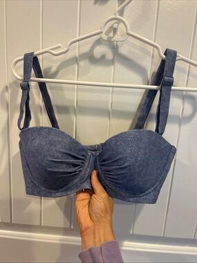 aerie Denim-Effect Underwire Convertible Bra in Blue